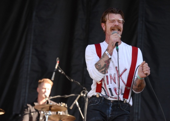 SACRAMENTO, CA - OCTOBER 25: (L-R) Drummer Josh Homme and singer Jesse Hughes of Eagles of Death Metal perform onstage at Gibson Ranch County Park on October 25, 2015 in Sacramento, California. (Photo by Scott Dudelson/Getty Images)